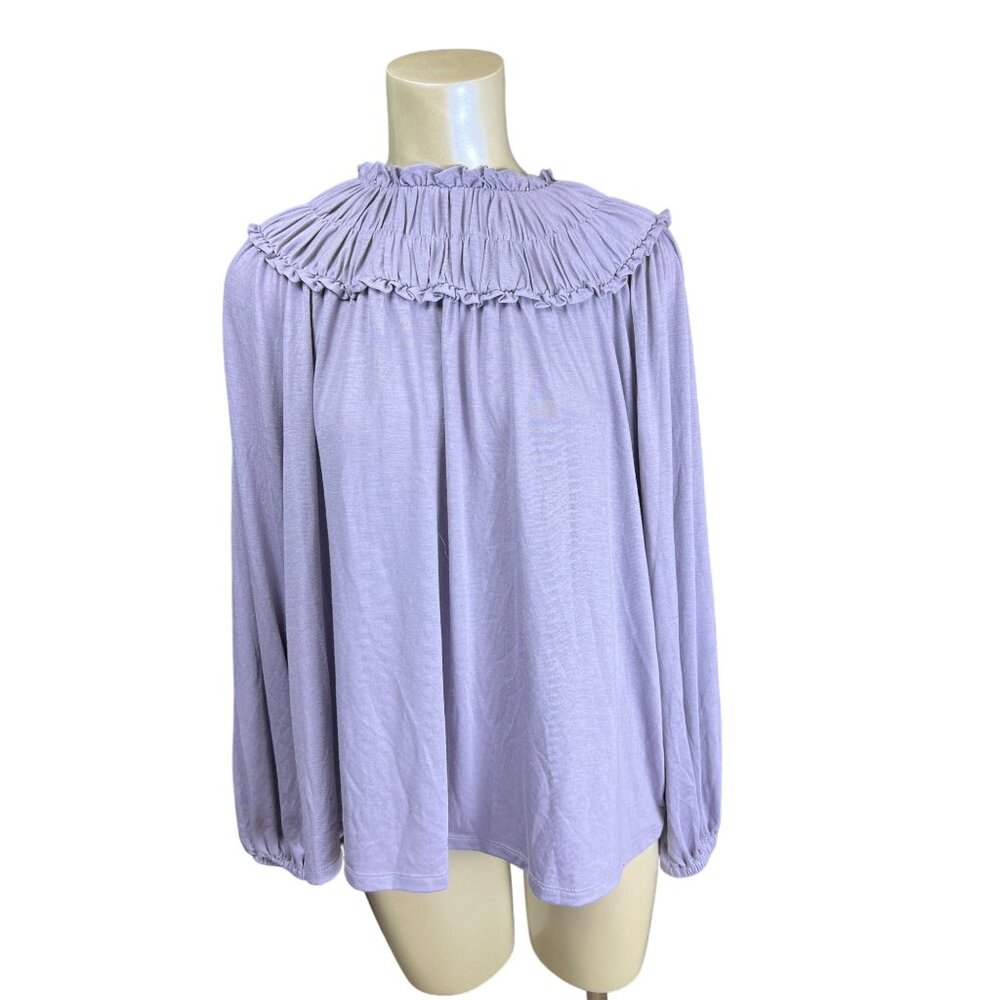 ann taylor modest smocked coller long sleeve relaxed fit lavender xl top Dd539